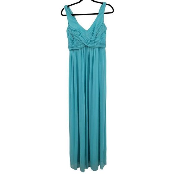 David's Bridal Dress Formal Sleeveless Draped Back Flowy Maxi Aqua Blue Sz 8 - Picture 3 of 11